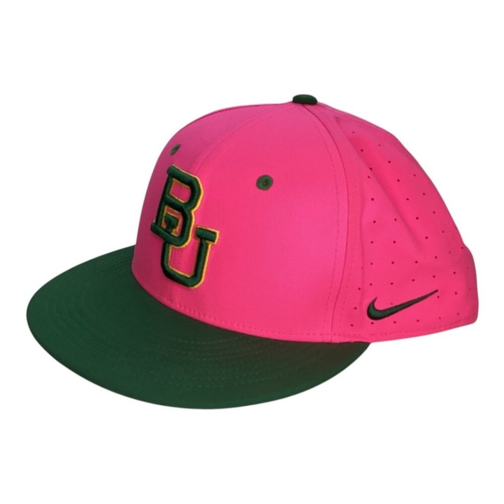 Nike True Dri-Fit Pink & Green Baylor University BU Flat Bill Fitted Cap